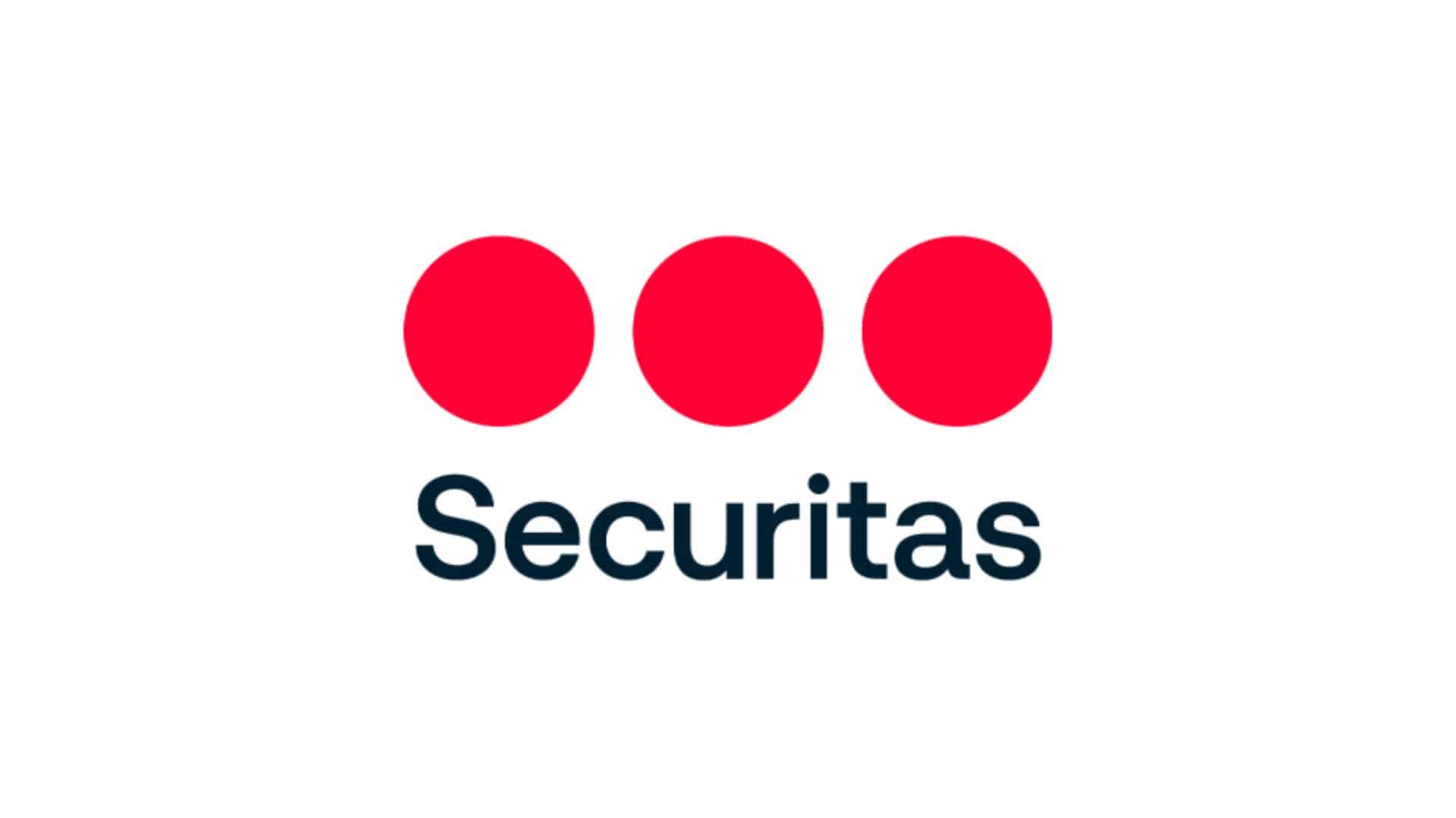 Logotip de Securitas amb tres cercles vermells i el nom de l'empresa